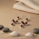 Load image into Gallery viewer, 925 sterling silver drop earrings with round red garnet gemstones for women.