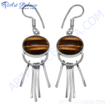 Load image into Gallery viewer, 925 sterling silver tiger eye drop earrings, featuring natural gemstone and unique design.