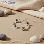 Load image into Gallery viewer, Sterling silver dangle earrings with round labradorite gemstones, a subtle play of colors, perfect everyday jewelry.