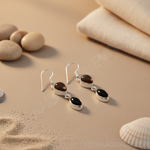 将图像加载到图库查看器中, 925 Silver Smoky Quartz & Onyx Drop Earrings for Women
