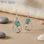 Load image into Gallery viewer, 925 sterling silver teardrop dangle earrings with oval light blue gemstone center