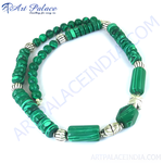 Load image into Gallery viewer, A malachite bead necklace featuring green gemstone beads and silver accents, showcasing a natural and elegant design.