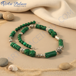 Load image into Gallery viewer, A beautiful malachite stone necklace featuring silver accents on a white background, showcasing the green gemstone.