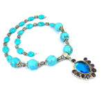 Load image into Gallery viewer, Turquoise Bead Necklace with Blue Gemstone Pendant | For Women