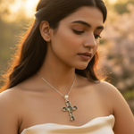 Load image into Gallery viewer, 925 Silver Cross Pendant with Green Gemstones | Women's Jewelry