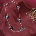 Load image into Gallery viewer, Silver Flower Necklace | Black Enamel Floral Chain for Women