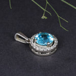 Load image into Gallery viewer, Sterling Silver Halo Blue Topaz Pendant Necklace for Women