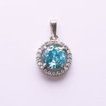 Load image into Gallery viewer, Sterling Silver Halo Blue Topaz Pendant Necklace for Women