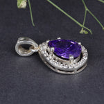 Load image into Gallery viewer, Sterling Silver Pear Amethyst Cubic Zirconia Halo Pendant Necklace