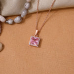 Load image into Gallery viewer, Rose gold plating Pink Sapphire Square Pendant Necklace | Women's Gift