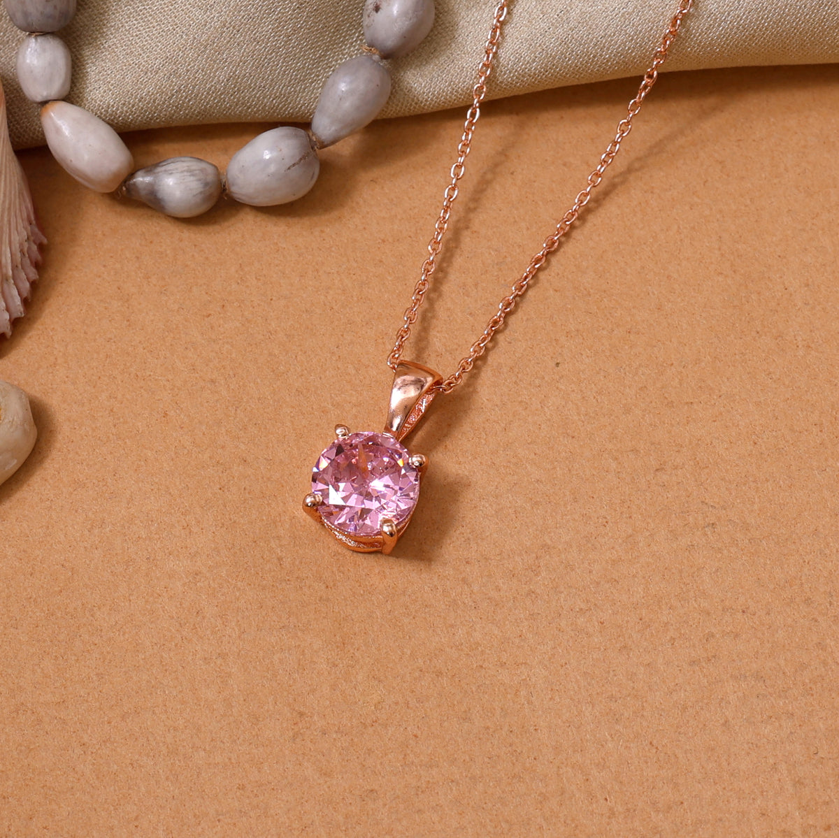 Rose gold plating pink gemstone pendant necklace for women | gift jewelry
