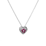 Load image into Gallery viewer, 925 Silver Ruby Flower Heart Pendant Necklace for Women