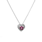 将图像加载到图库查看器中, 925 Silver Ruby Flower Heart Pendant Necklace for Women
