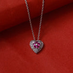 Load image into Gallery viewer, 925 Silver Ruby Flower Heart Pendant Necklace for Women