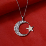 Load image into Gallery viewer, 925 Silver Crescent Moon & Star Necklace | Women's Jewelry Gift
