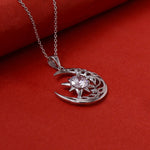 Load image into Gallery viewer, 925 Silver Crescent Moon & Star Pendant Necklace for Women