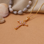 将图像加载到图库查看器中, gold plating Cross Necklace with Pink Gemstones | Women's Pendant