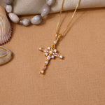 Load image into Gallery viewer, gold plating Cross Necklace with Pink Gemstones | Women's Pendant