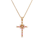 Load image into Gallery viewer, gold plating Cross Necklace with Pink Gemstones | Women's Pendant