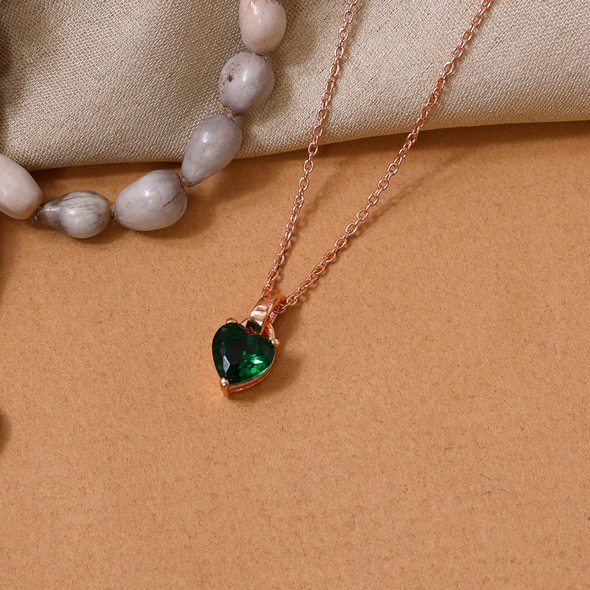 Rose gold plating heart cut emerald necklace for women | gift jewelry