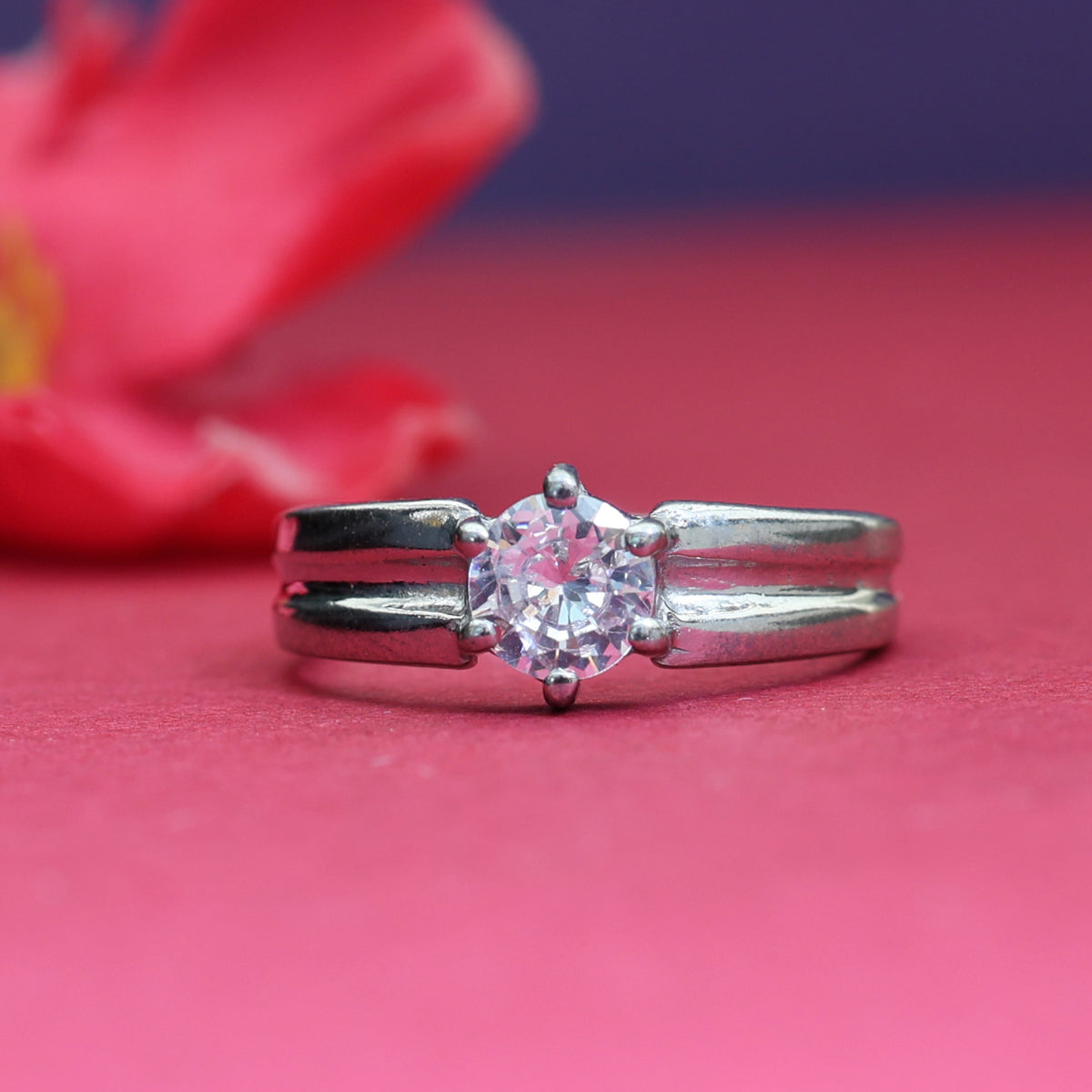 Adjustable silver solitaire ring | cubic zirconia | for women
