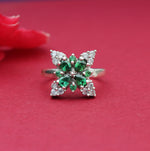 Load image into Gallery viewer, Silver Emerald Flower Ring for Women | Gift Jewelry