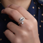 将图像加载到图库查看器中, 925 Silver Cubic Zirconia Evil Eye Ring | Adjustable for Women