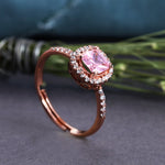 将图像加载到图库查看器中, Rose Gold Plated Adjustable Ring with Pink Cushion Cut Stone and Halo