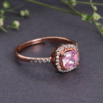 将图像加载到图库查看器中, Rose Gold Plated Adjustable Ring with Pink Cushion Cut Stone and Halo