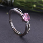 将图像加载到图库查看器中, 925 Sterling Silver Adjustable Ring with Pink Solitaire Cubic Zirconia