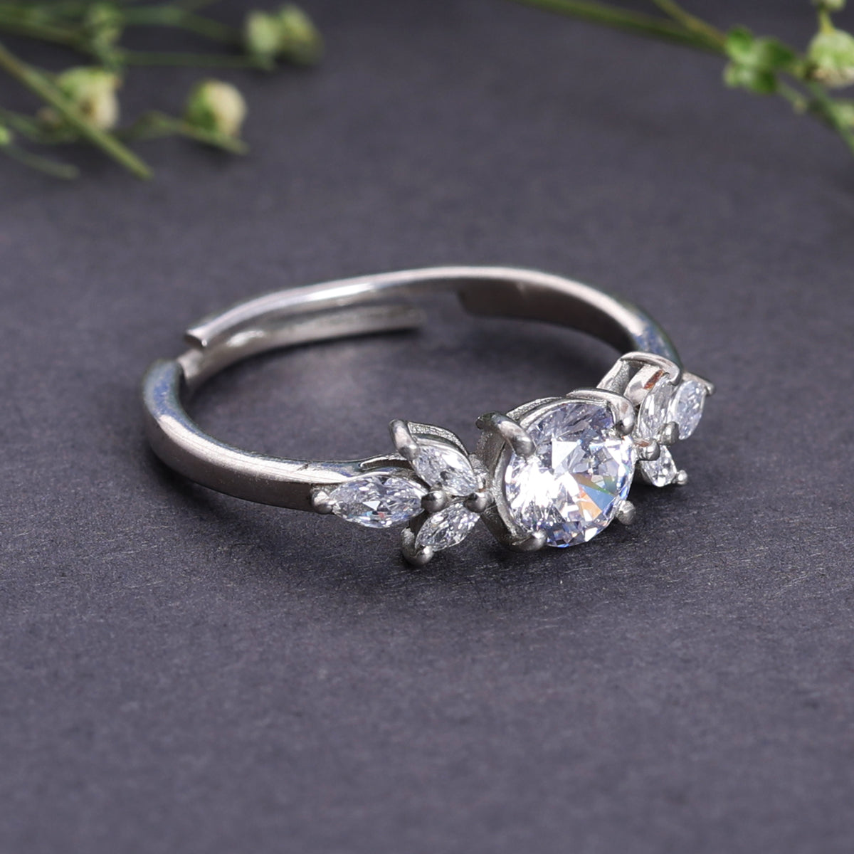 Sterling silver solitaire & marquise accent ring for women