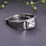 Load image into Gallery viewer, Sterling Silver Men's Band Ring with Solitaire and Accent Diamonds