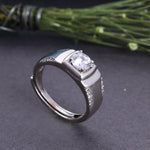 Load image into Gallery viewer, Sterling Silver Men's Band Ring with Solitaire and Accent Diamonds