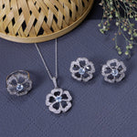 将图像加载到图库查看器中, 925 Silver Flower Jewelry Set with Blue Gemstone | Women's Gift
