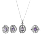 将图像加载到图库查看器中, 925 Silver Amethyst Jewelry Set | Stud Earrings, Pendant, Ring