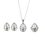 将图像加载到图库查看器中, 925 Silver Citrine Jewelry Set | Leaf Design | Gift for Her