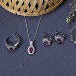 Load image into Gallery viewer, Silver Ruby Jewelry Set | Earrings, Necklace, Ring | Gift