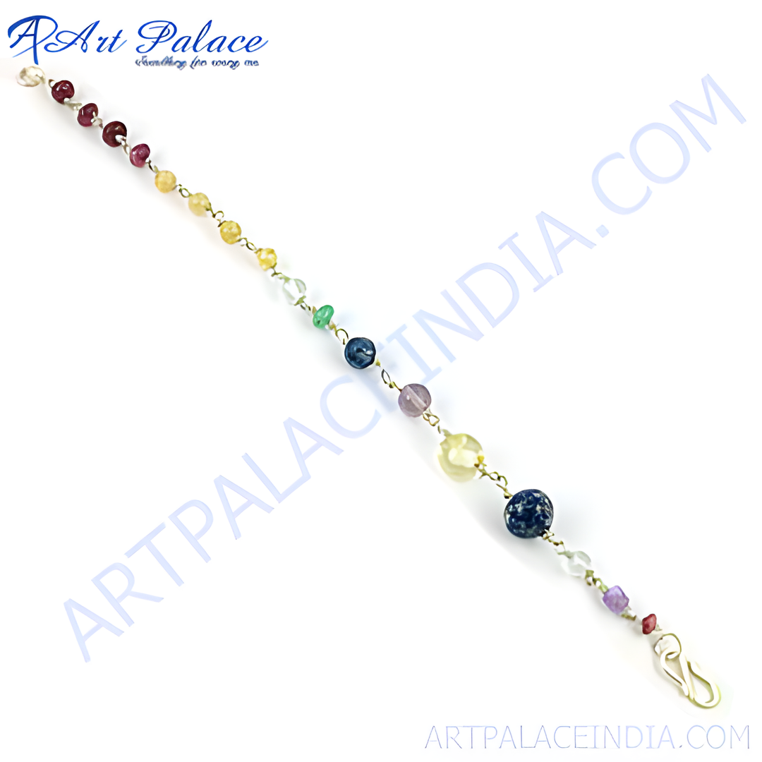 925 silver gemstone beaded bracelet featuring a rainbow of chakra colors.