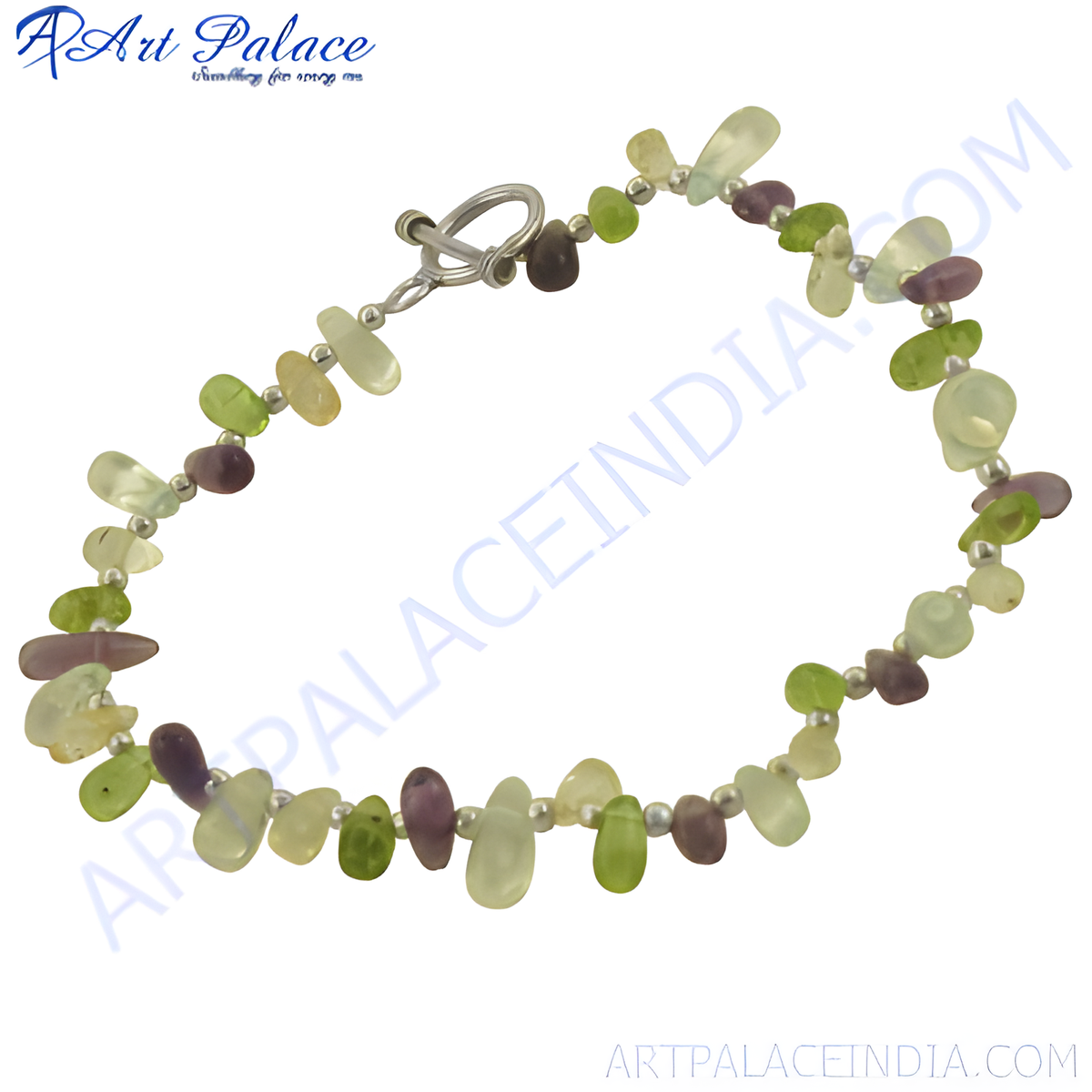 Sterling silver chain bracelet featuring colorful gemstone chips, perfect for women