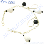 Load image into Gallery viewer, Silver chain bracelet with white teardrop and black bead accents, for women

