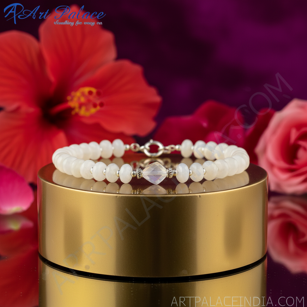 White Gemstone Bead Bracelet | Sterling Silver | Women's Jewelry