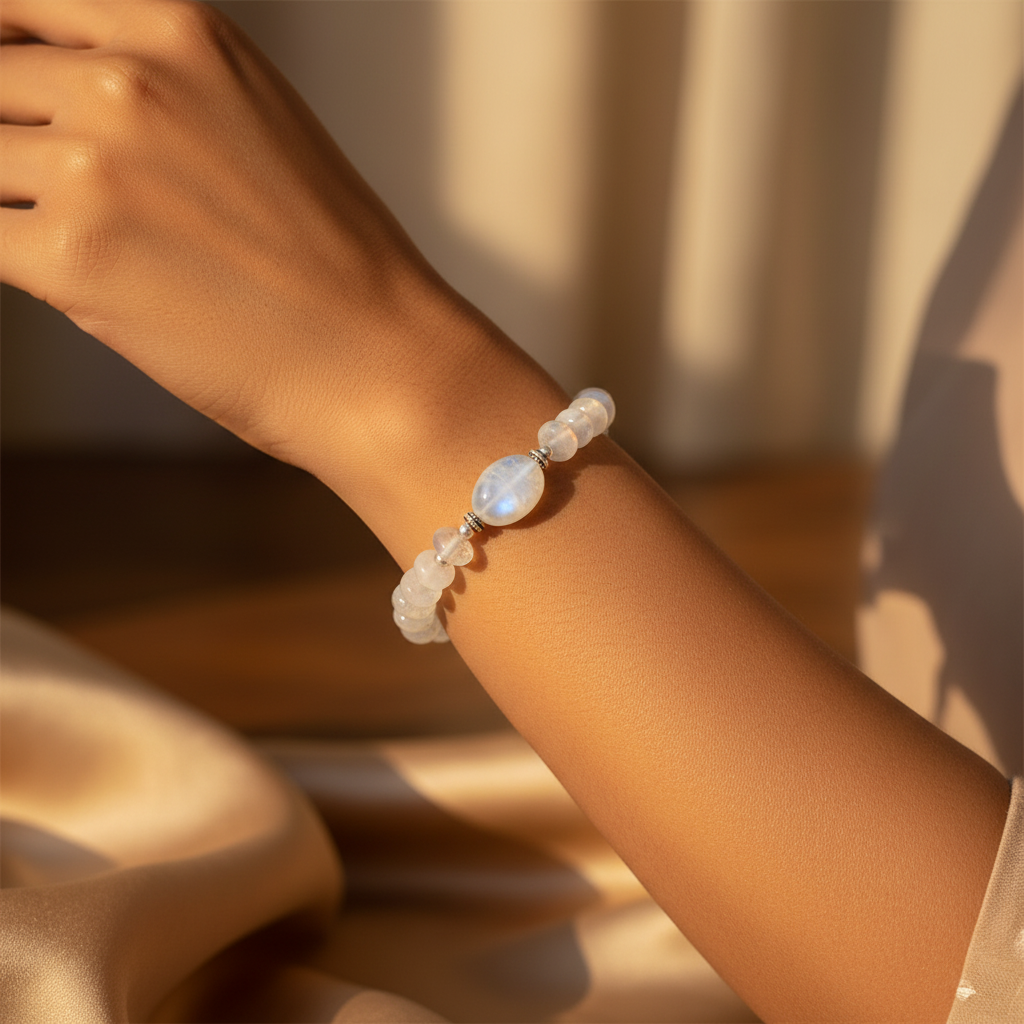 White gemstone bead bracelet | sterling silver | women's jewelry