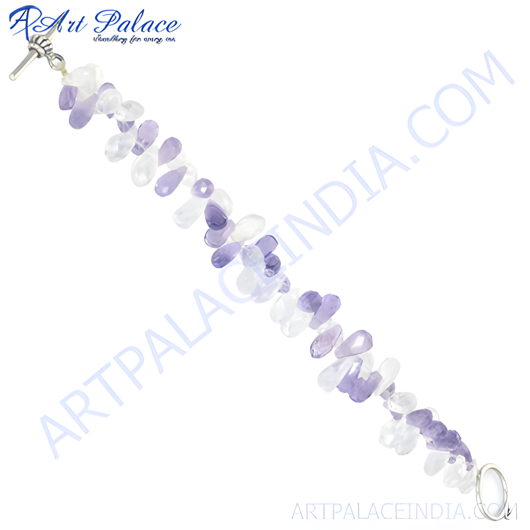 Amethyst and crystal bead bracelet with sterling silver clasp for women.