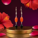 Load image into Gallery viewer, Silver Dangle Earrings with Red and Black Gemstones | Women&#39;s Jewelry
