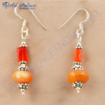 Load image into Gallery viewer, Sterling silver dangle earrings with orange gemstones, featuring a hook closure. Suitable for women&#39;s jewelry.
