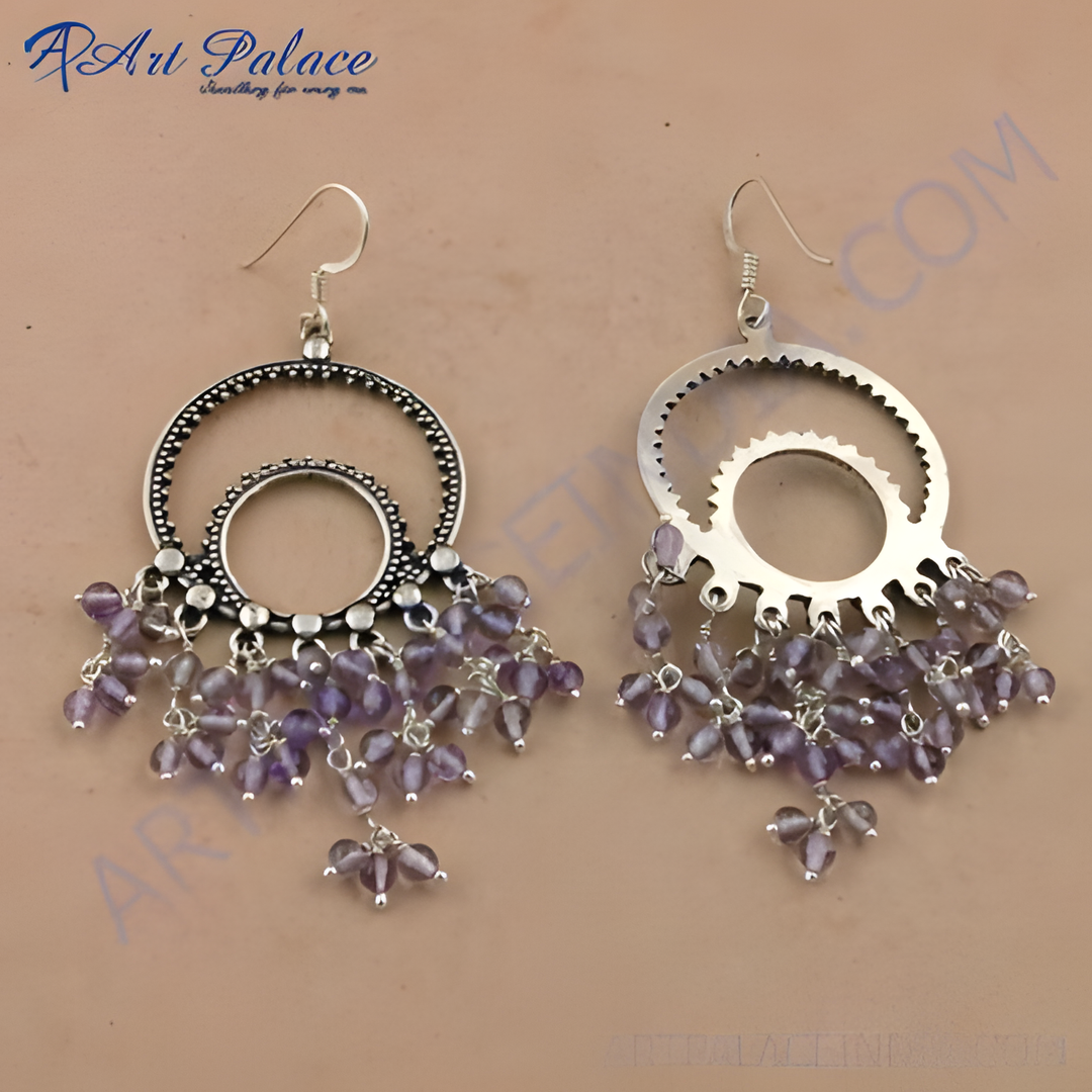 925 sterling silver drop earrings with dangling purple amethyst gemstones, for women, elegant design