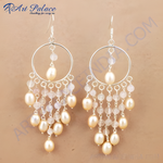 Load image into Gallery viewer, 925 sterling silver dangle earrings with pearl and gemstone accents, a beautiful chandelier design.
