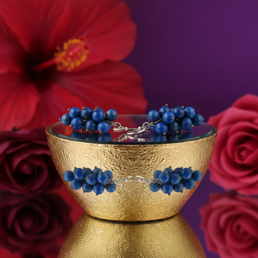 青金石珠吊坠耳环 | 925银钩耳环（女士款）