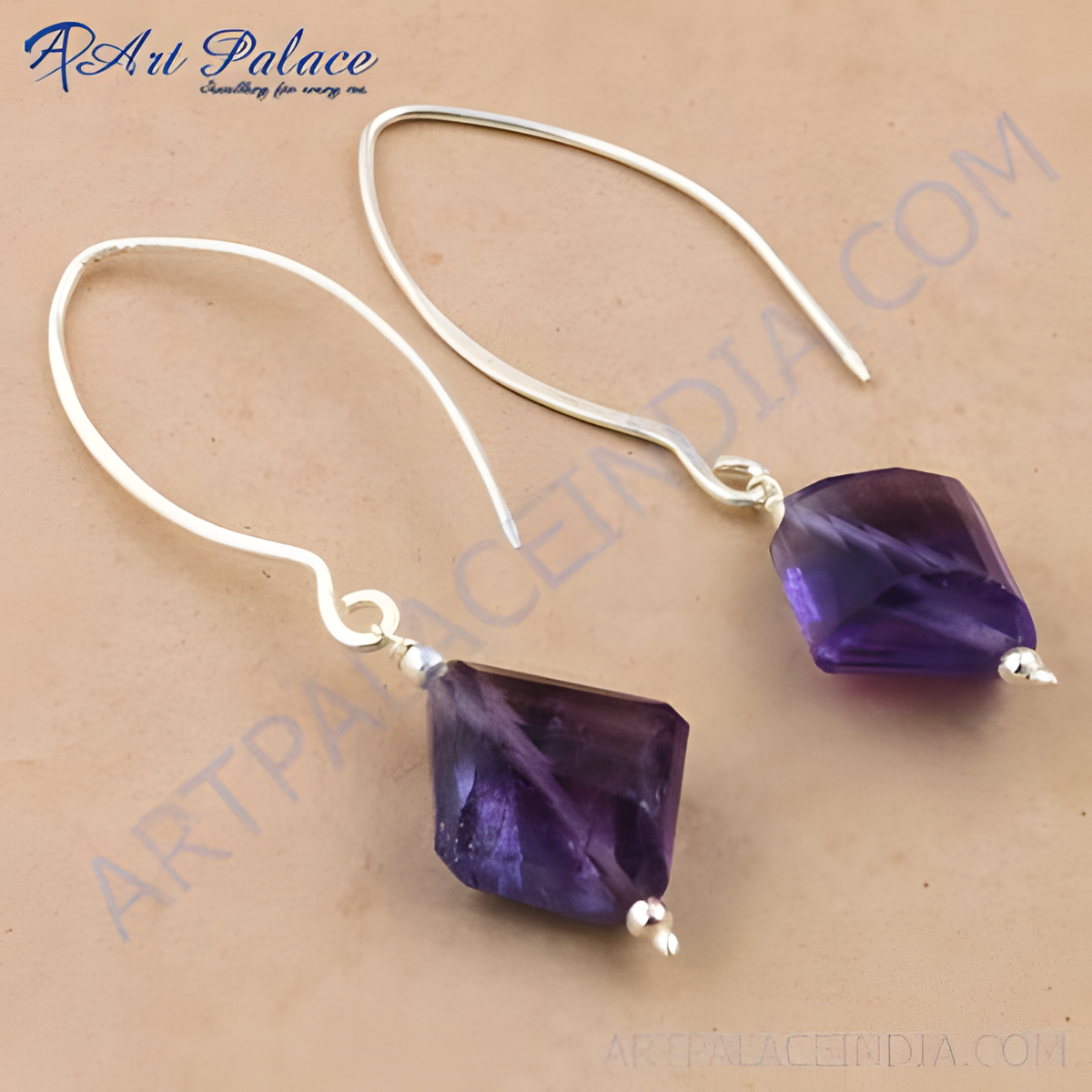 925 sterling silver drop earrings with faceted purple amethyst gemstones