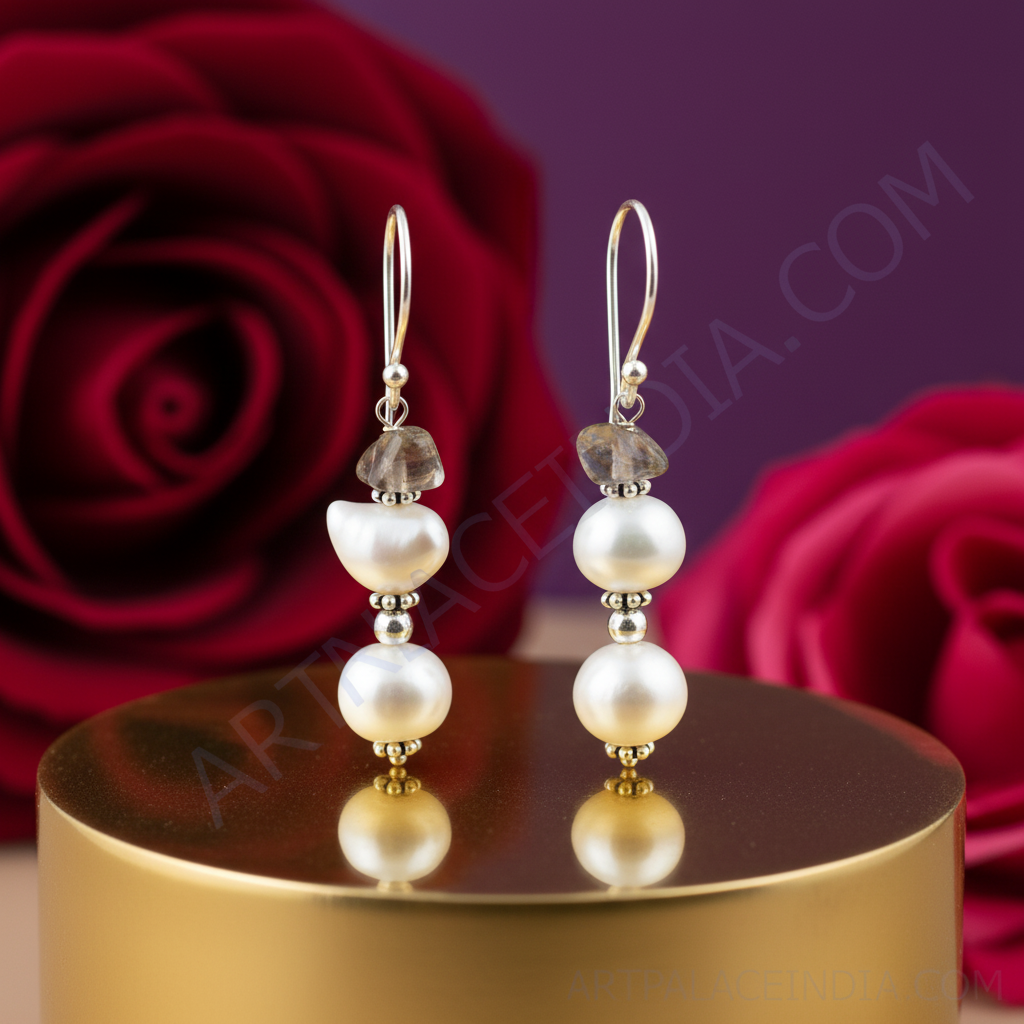 Silver Pearl & Gemstone Drop Earrings for Women | Dangle Jewelry